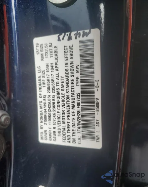 2020 Honda Cr-V Lx from USA, damaged, VIN 7FARW2H28LE007232